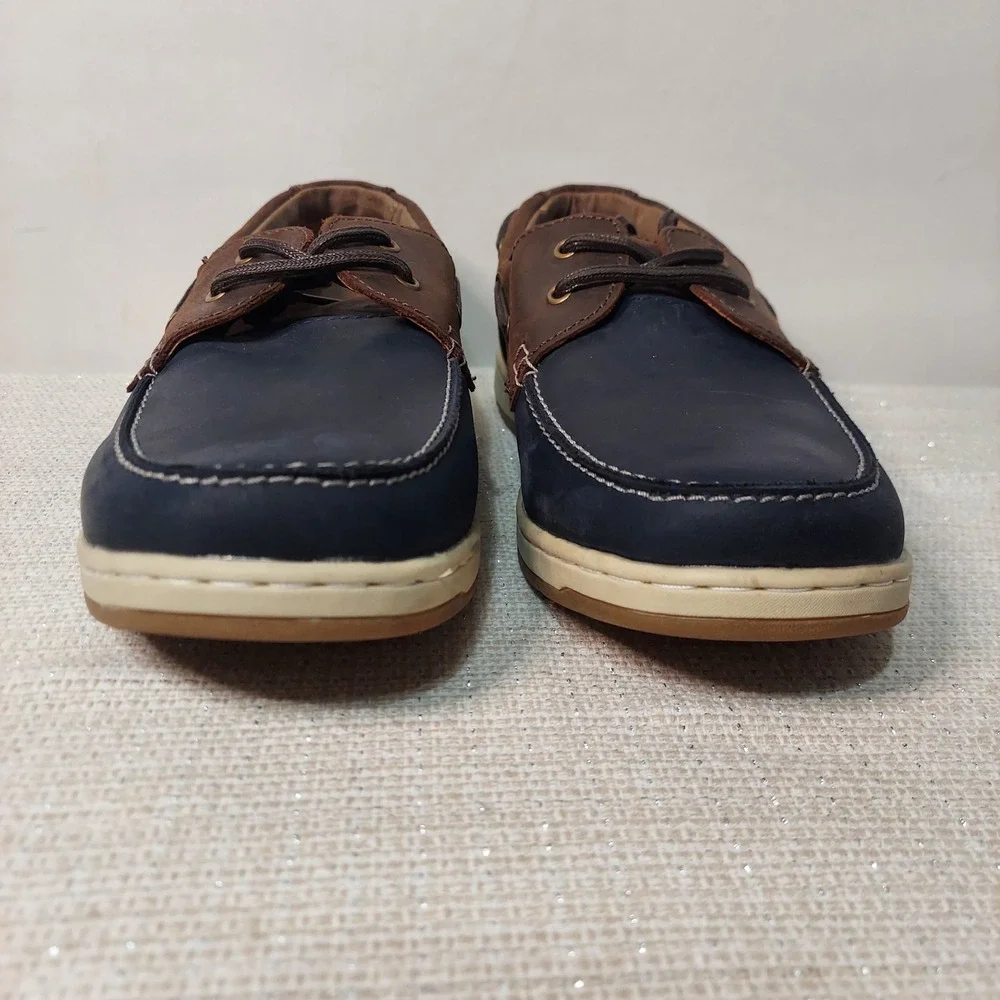New Nunn Bush Mens Dual Comfort Leather Boat Shoes Navy‎ Brown Men 10M Loafers